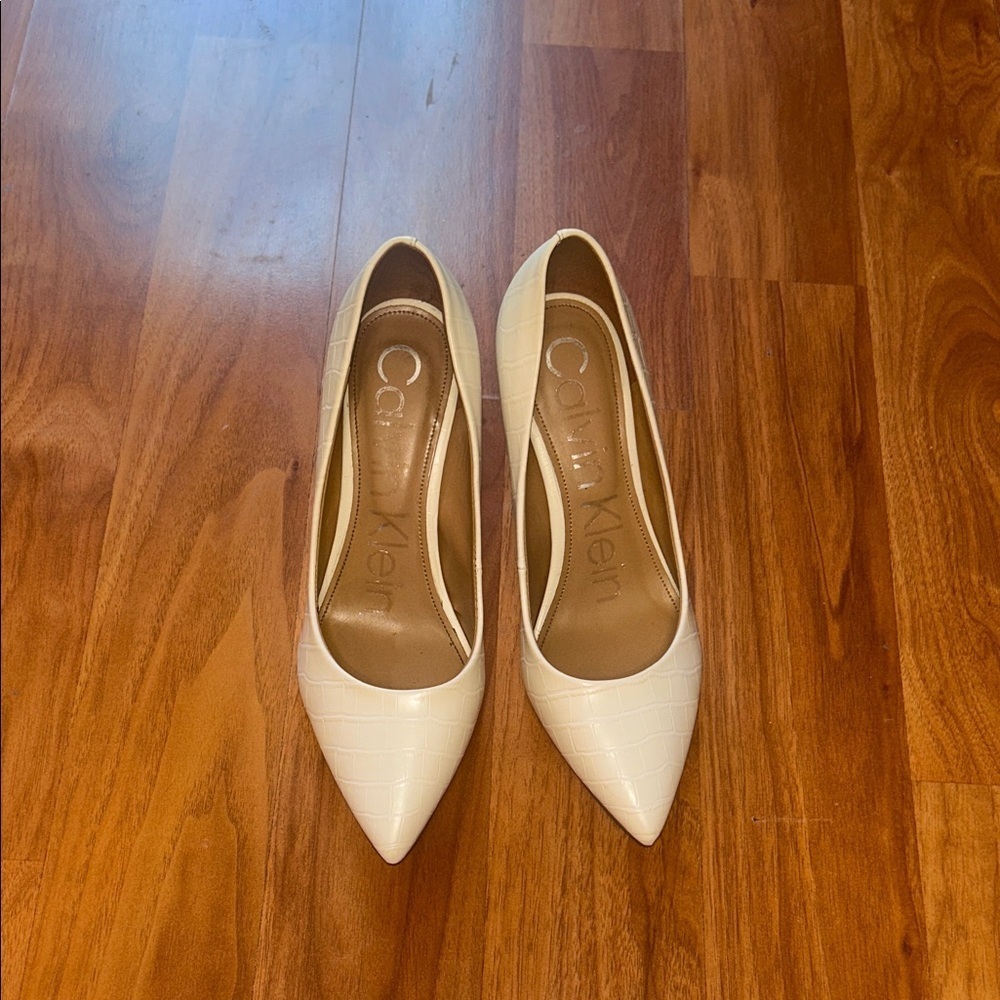 Calvin Klein Cream Croc-Embossed Heels